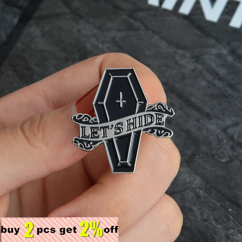 Gothic Dark Coffin Punk Enamel Pins Black Humor Brooches Badges Backpack Denim Shirt Lapel Pin Punk Dead Jewelry Gift Wholesale Qme