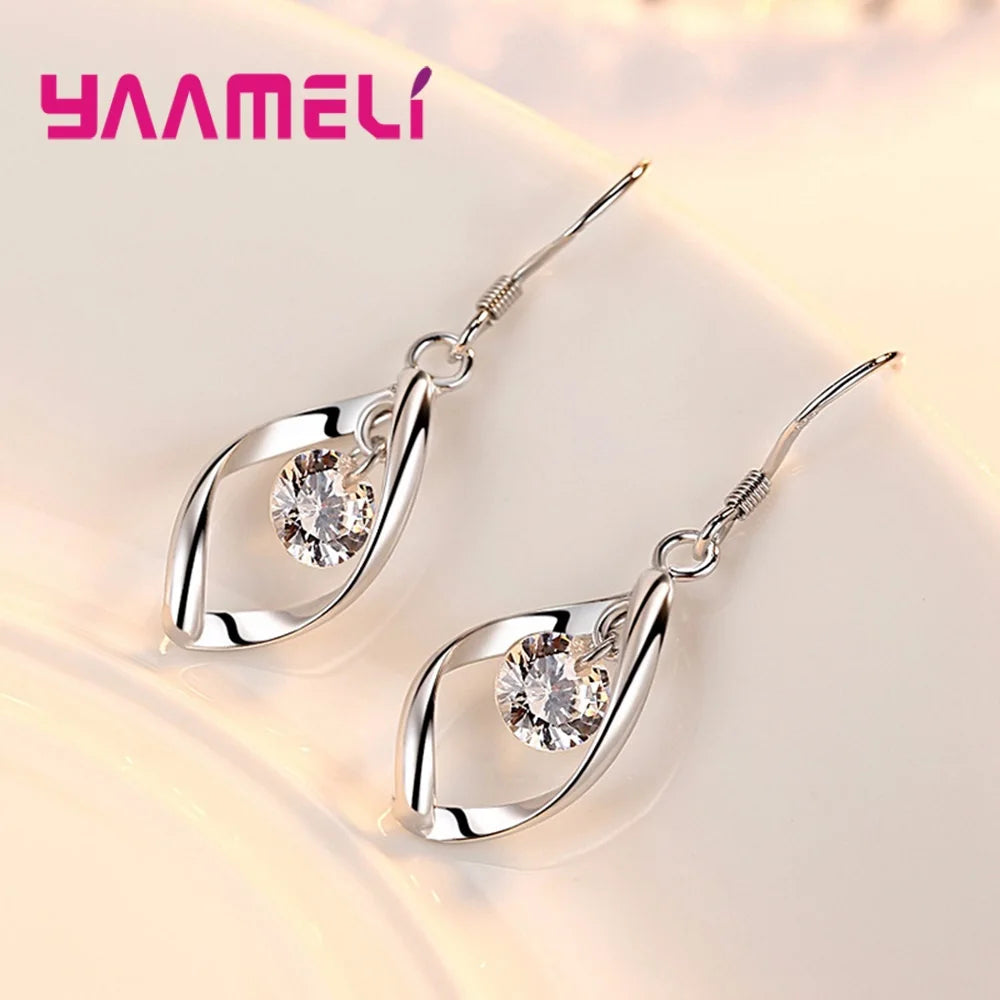 CZ Necklace Earring Bridal Jewelry Sets Wholesale 925 Sterling Silver Color Cubic Zirconia Water Drop Wedding Engagement Qme