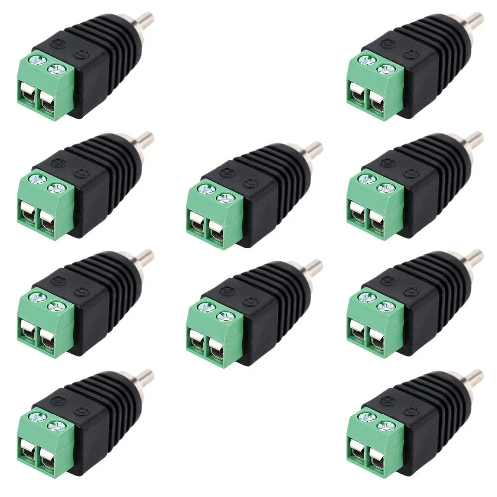 10PCS/LOT Coax Cat5 Cat6 to RCA Male Jack CCTV Camera Audio Terminal Plug Balun Connector Qme