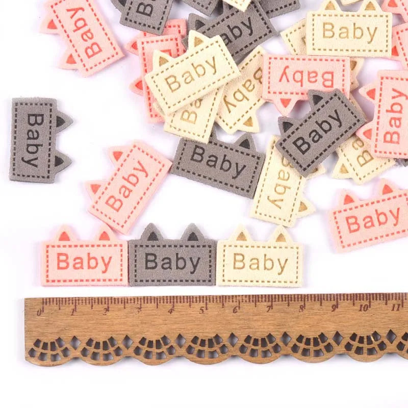 20pcs Mixed Cute Ear Labels Embossed Clothing Sewing Accessories Bags Tags Care Garment Crafts DIY Handmade Supplies 19x26mm Qme