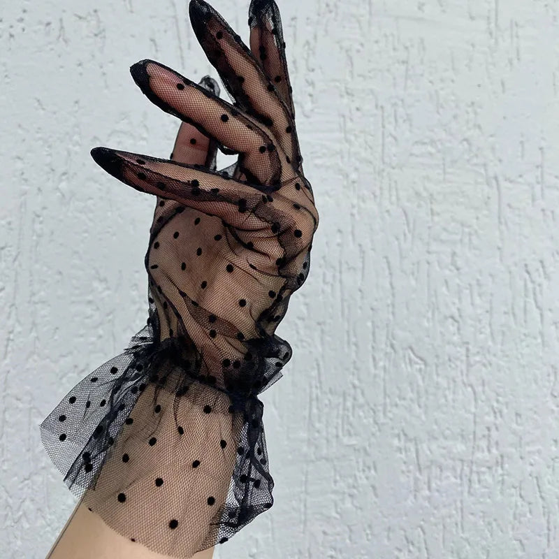 1 Pair Lace Gloves Fashion Autumn Summer Women Short Tulle Stretchy Qme