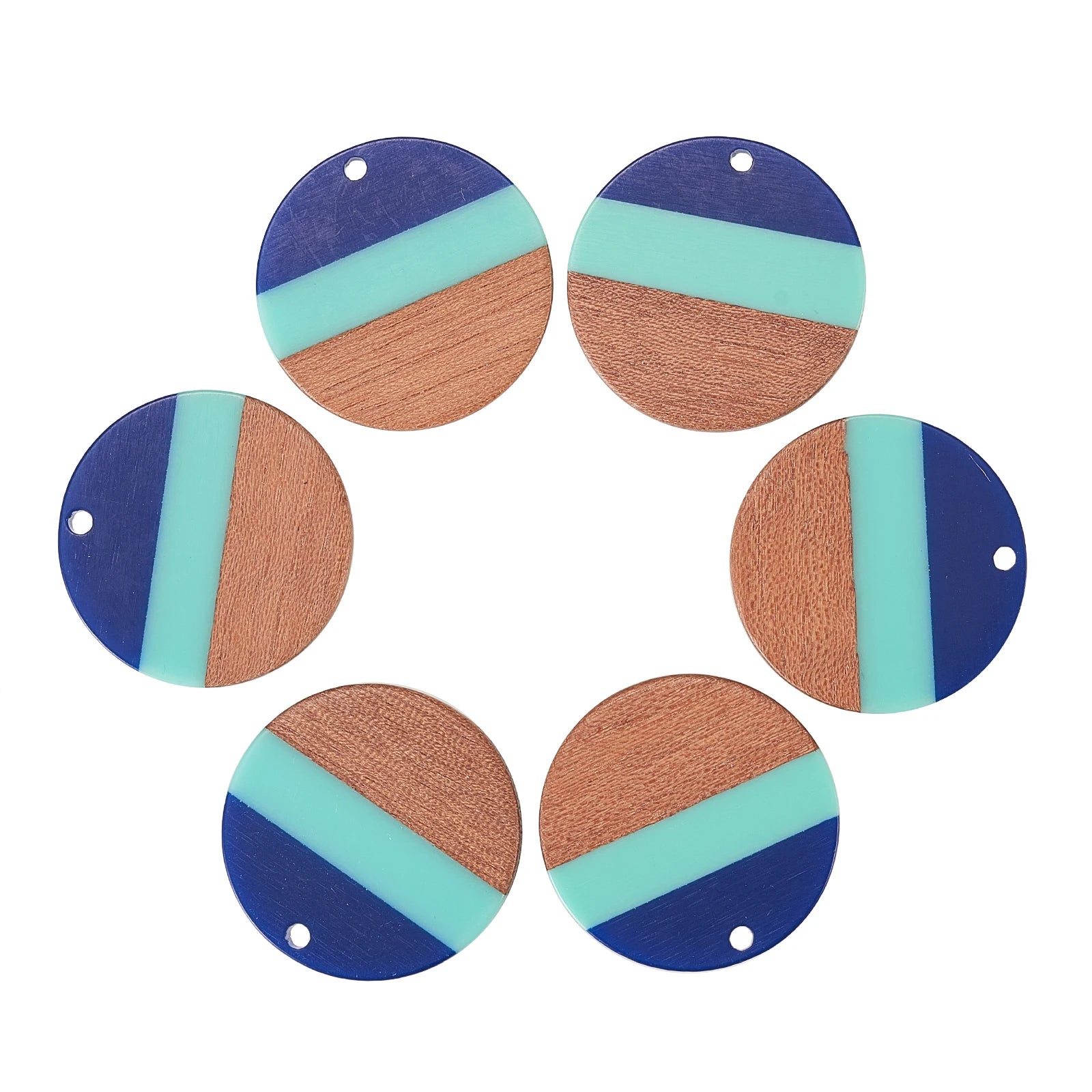 10Pcs Tri-color Resin Wood Charms Flat Round Wooden Pendants for Making DIY Women Girl Statement Jewelry Necklace Earrings Qme 01