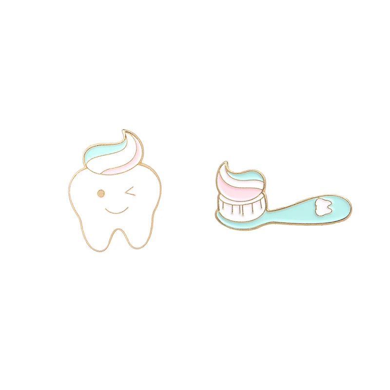 Tooth and Brush Custom Lapel Enamel Pin Dental Badges Medical Brooches Cute Sweet Teeth Jewelry Gift for Nurse Dentist Wholesale Qme set