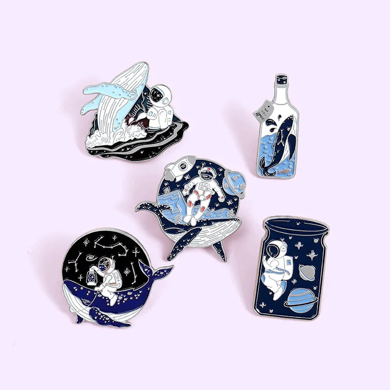 Cosmic Galaxy Astronaut Whale Enamel Lapel Pins Space Brooches Need My Space Badges Plante Pins Up Space Lover Jewelry Wholesale Qme