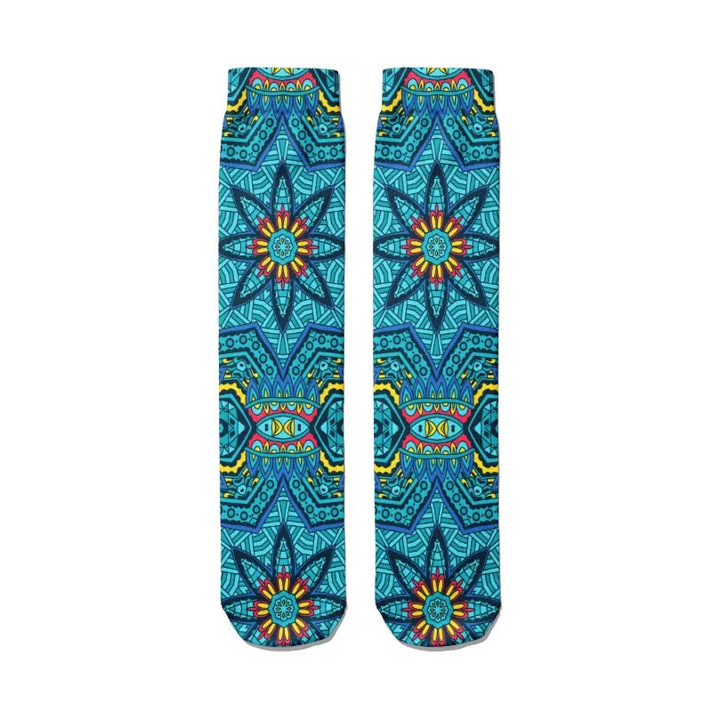 Creative Abstract 3D Mandala Socks Funny Kawaii Woman Cotton Unisex Qme style2 One Size China Mainland