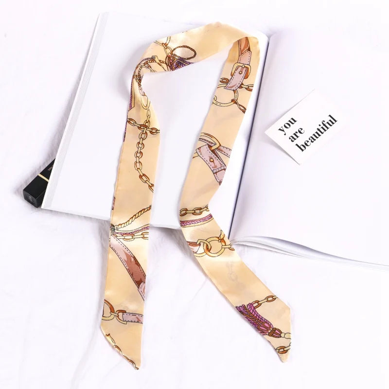 Print Flower Small Scarf Women Handle Bag Ribbons Fashion Head Long