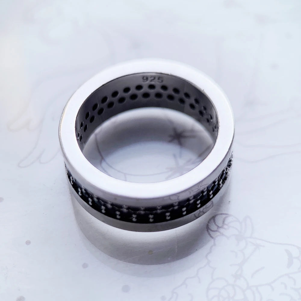 Classic Black Zirconia Band Ring,Europe Style Jewelry Fine Jewerly For Men & Women Gift In 925 Sterling Silver,Super Deals Qme