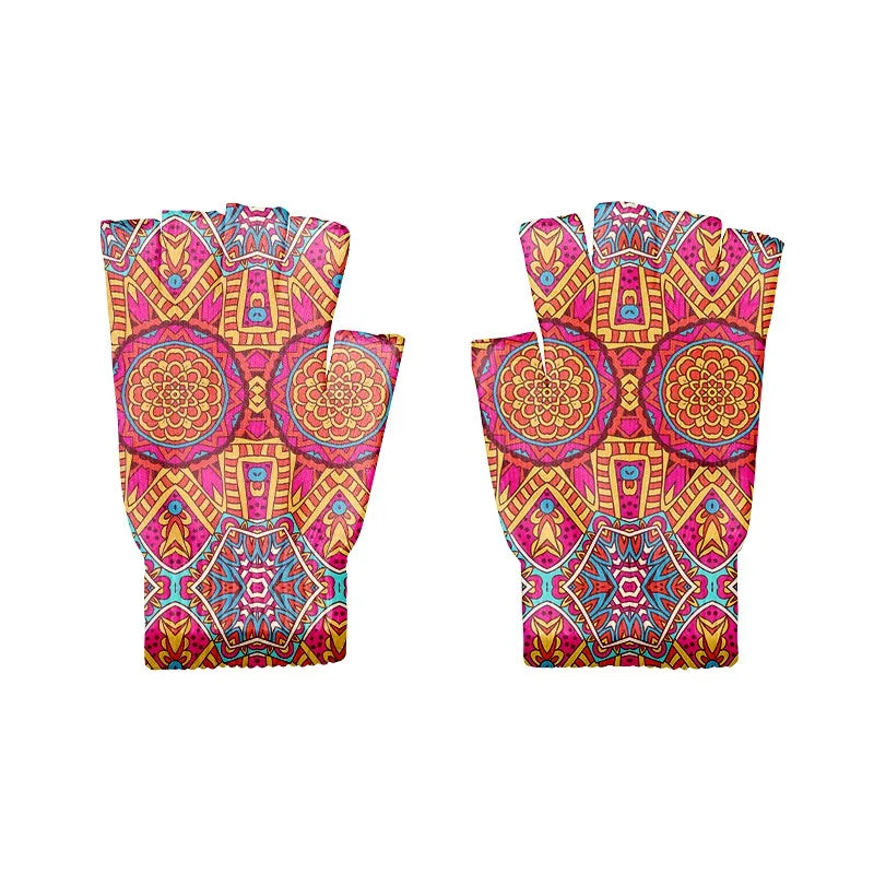 Stylish Simple Mandala Gloves Half Finger Sports Fingerless Knitted Qme style3 One Size China Mainland