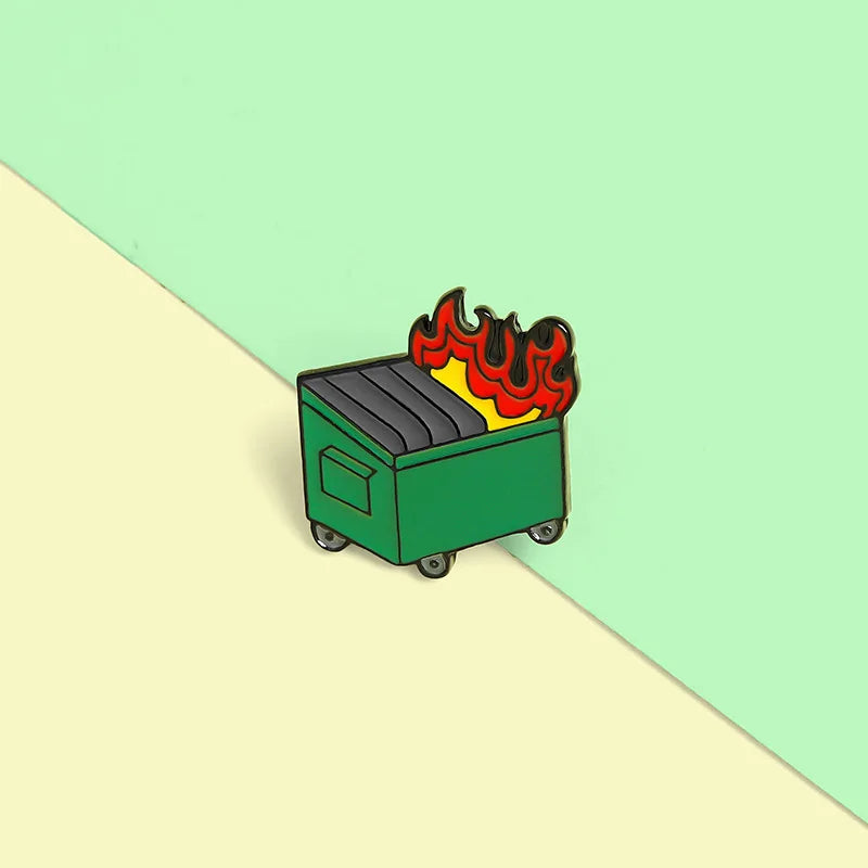 Dumpster Fire Custom Enamel Pins Bad Hair Day Brooches Lapel Badges Fashion Pin Lapel Pin New Year Gifts for Friends Wholesale Qme