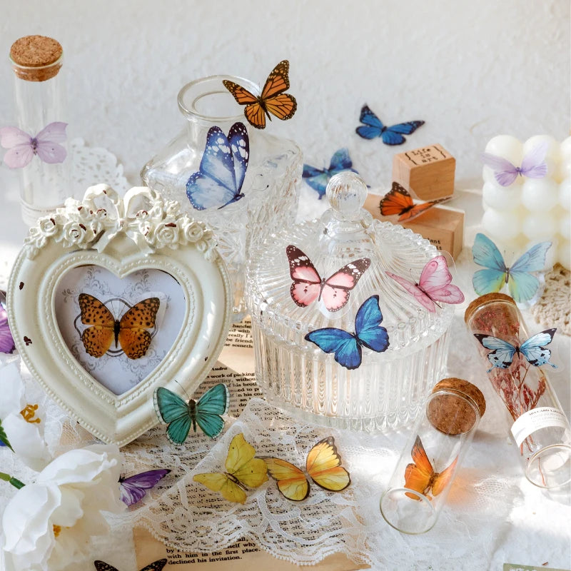 40Pcs/lot Butterfly Deco Stickers Scrapbooking Bullet Journaling Toy Retro Craft Deco Album DIY Stationery Stickers Waterproof Qme