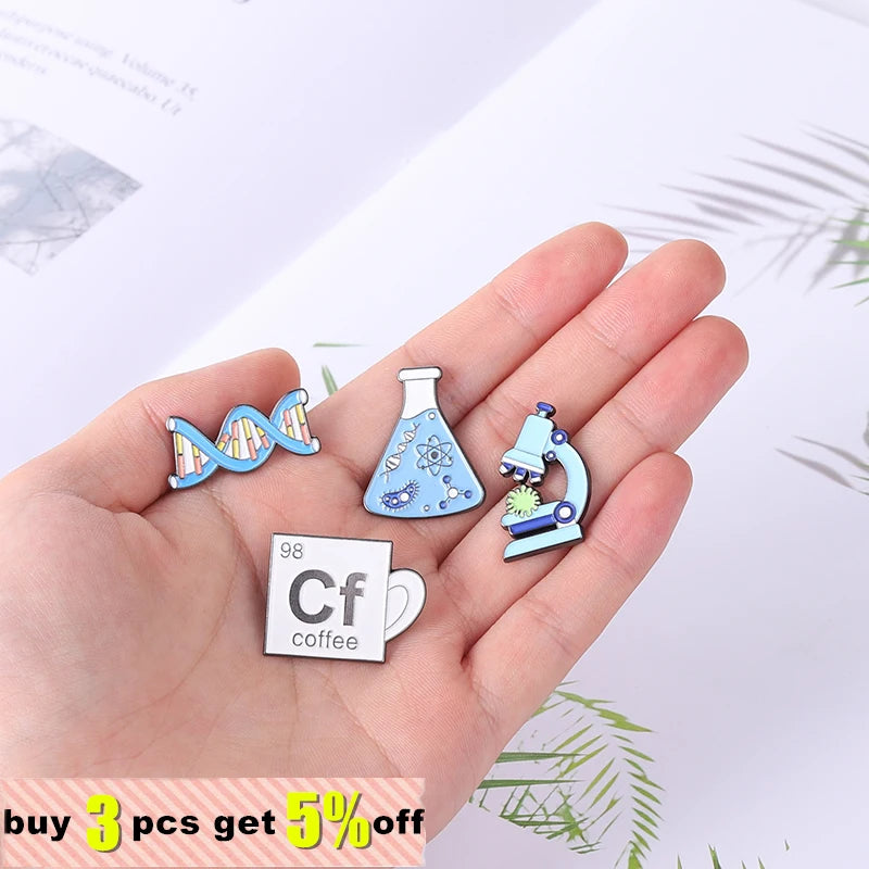 Custom Microscope Enamel Pin Flask DNA Coffee Cup Brooch Badge for Backpack Hat Bags Accessories Scientist Science Teacher Gift Qme