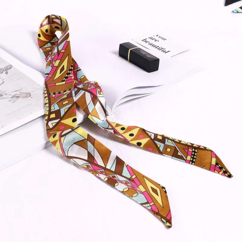 Print Flower Small Scarf Women Handle Bag Ribbons Fashion Head Long Qme SJ-S35