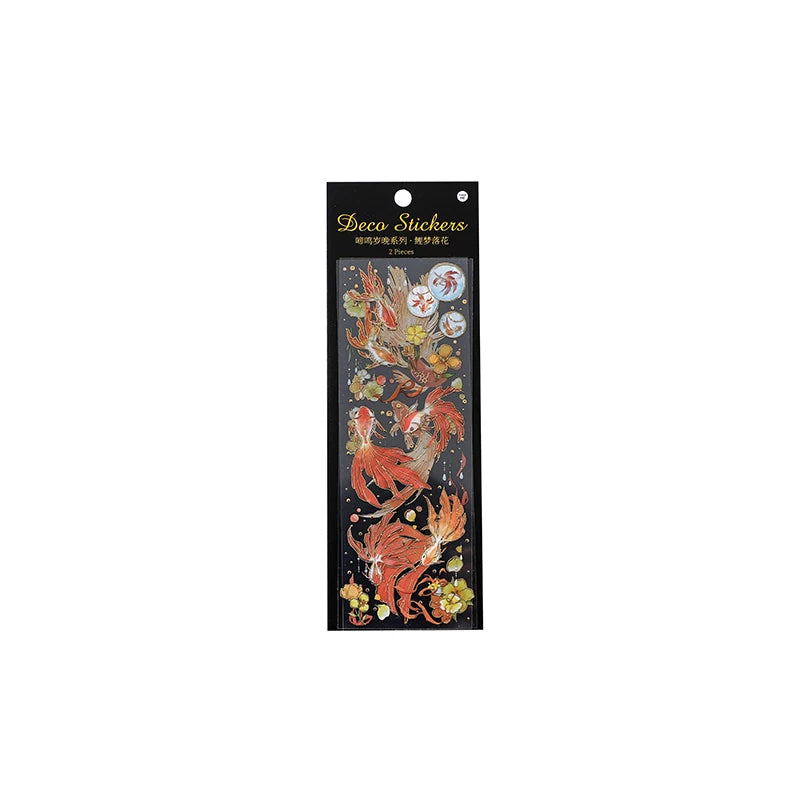 2 Sheets Chinese style Koi Flat Stickers aesthetic Journal notebook junk journal supplies Diy Scrapbooking Stationery Sticker Qme