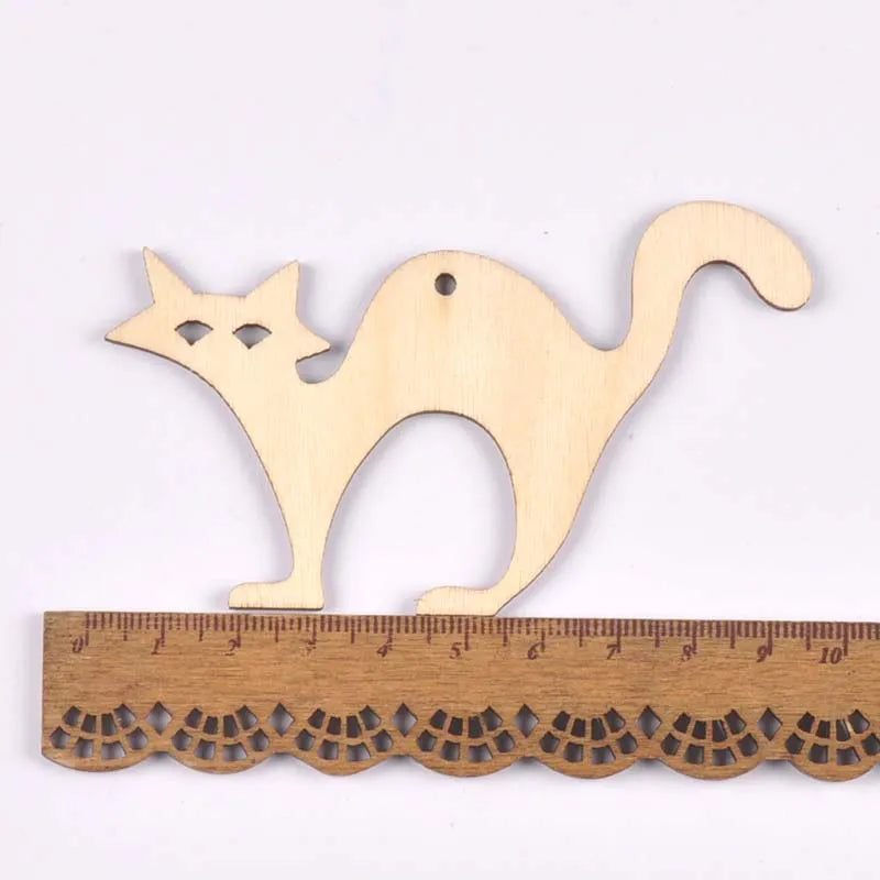 Mixed Natural Wooden Halloween Pendant Wood Slices DIY Crafts Hanging Handmade Accessory Home Party Decor 60-100mm 10Pcs M2708 Qme