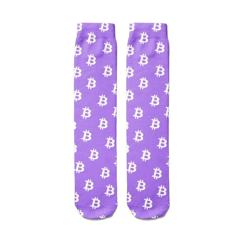 Creative Bitcoin Print Socks Men Women Breathable Middle Tube Unisex Qme style1 One Size China Mainland