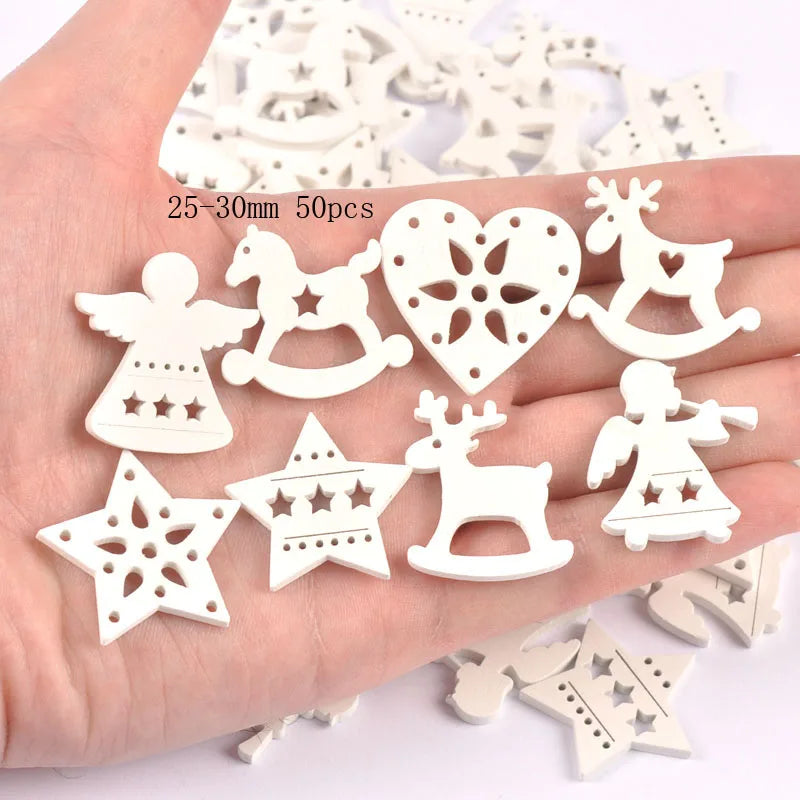 10-50pcs 22-40mm Wood Crafts white christmas trees DIY Scrapbooking For Wooden Ornament Home Decoration Sewing Accessories M2216 Qme 26-30mm 50pcs