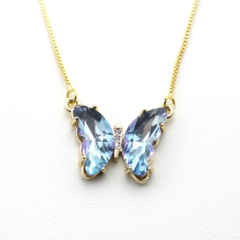 New AA Cubic Zircon Elegant Limited Jewelry Crystal Butterfly Double Sided Necklace Ladies Simple Style Jewelry Gift Qme 4
