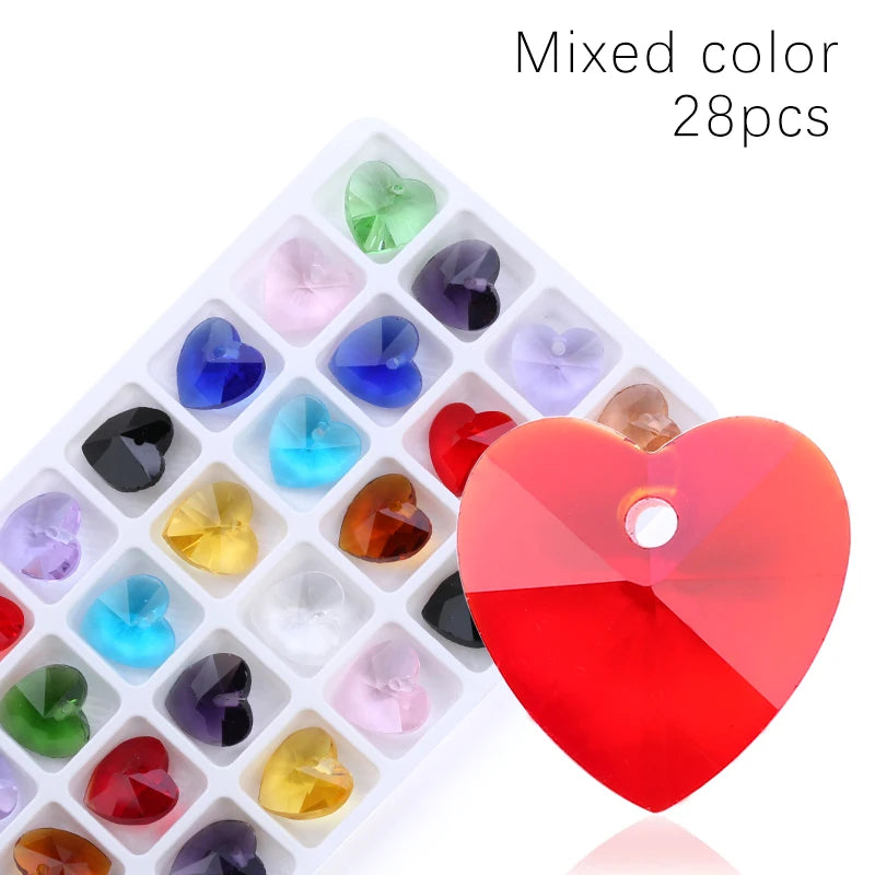 14mm Mixed Color Heart Shape Pendant Glass Beads Gems Starfish butterfly charms for Women Jewelry Making Earring Necklace DIY Qme Heart Mix 28pcs
