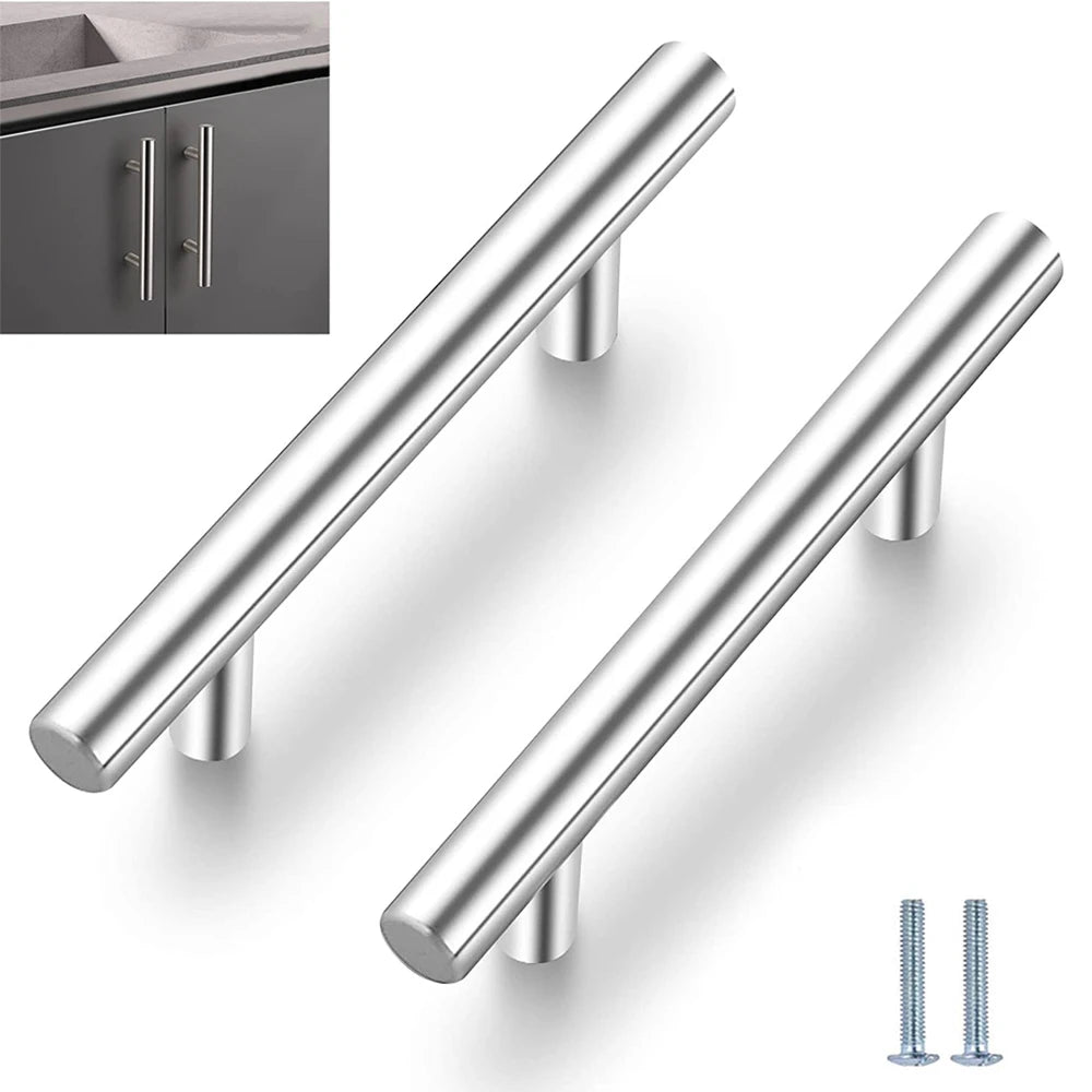 Furniture Handles Wardrobe Door Pull Stainless Steel Drawer Handle T Bar Straight Kitchen Long Cabinet Closet Knob Black Silver Qme
