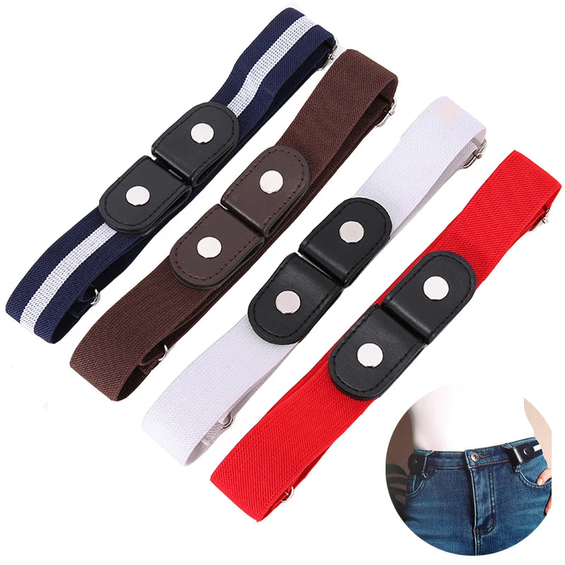 Womans Belt Buckle-free Waist Jeans Pants No Buckle Stretch Elastic Qme