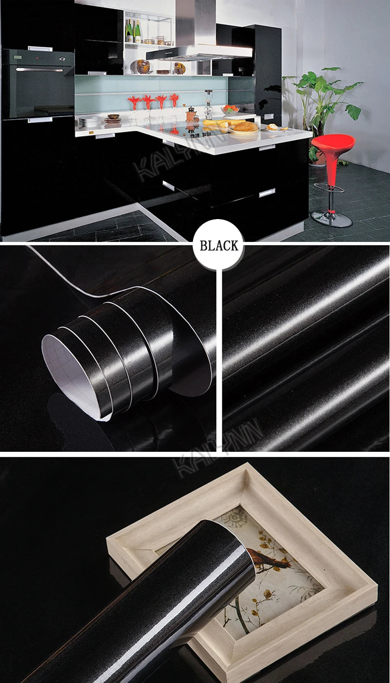 DIY Decorative Film PVC Self Adhesive Wall Paper Furniture Renovation Qme black 10mx40cm