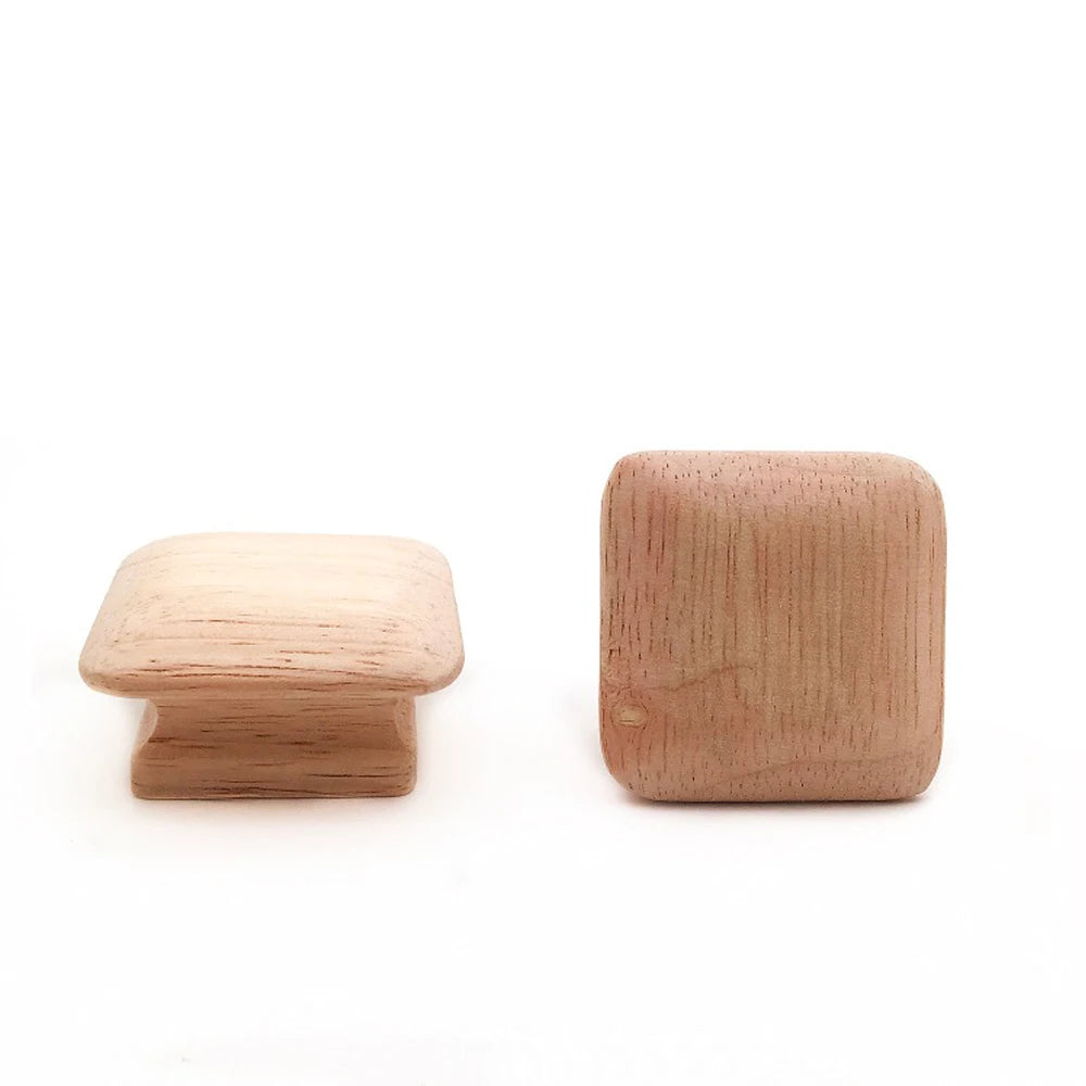 Wooden Drawer Knobs Cabinet Pulls Square Natural Wood Furniture Handles Single Hole Dressing Table Closet Door Knob with Screws Qme 1 piece