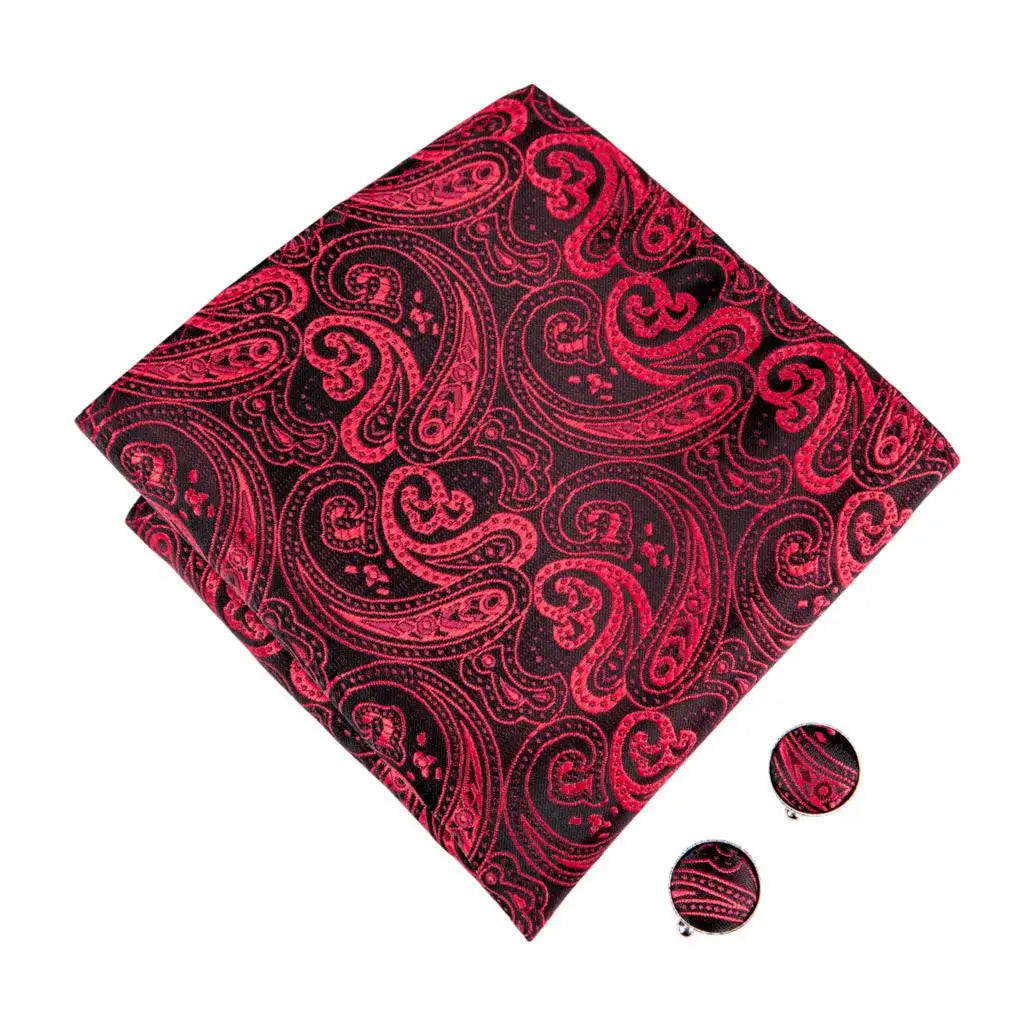 Hi-tie Silk Men's Bowtie Pocket Square Cufflinks Brooch Jacquard Qme