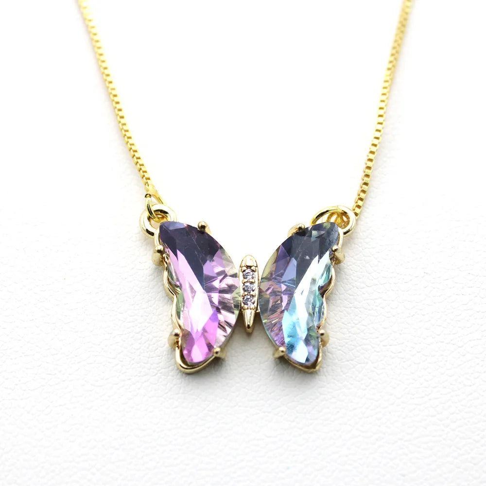 New AA Cubic Zircon Elegant Limited Jewelry Crystal Butterfly Double Sided Necklace Ladies Simple Style Jewelry Gift Qme 18
