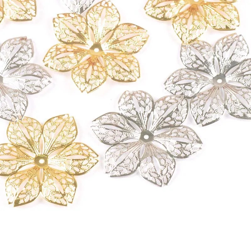 10pcs Gold Silver Connectors Hollow Flower Filigree Wraps For DIY Scrapbook Jewelry Making Home Decor Metal Crafts 43mm yk0782 Qme