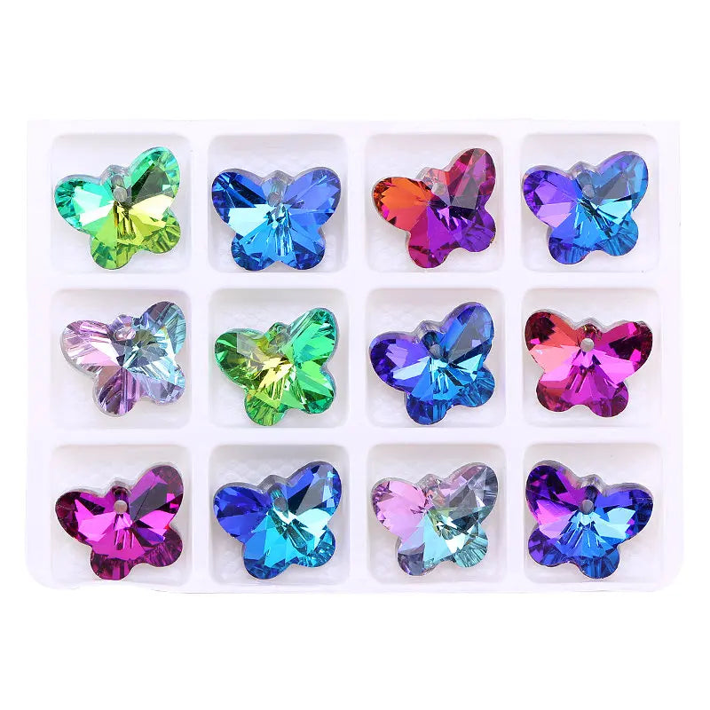 14mm 6754 Butterfly Pendant Beads Glass Butterfly Charms Gems Crystal for Women Jewelery Making Earring Necklace DIY 12pcs/lot Qme