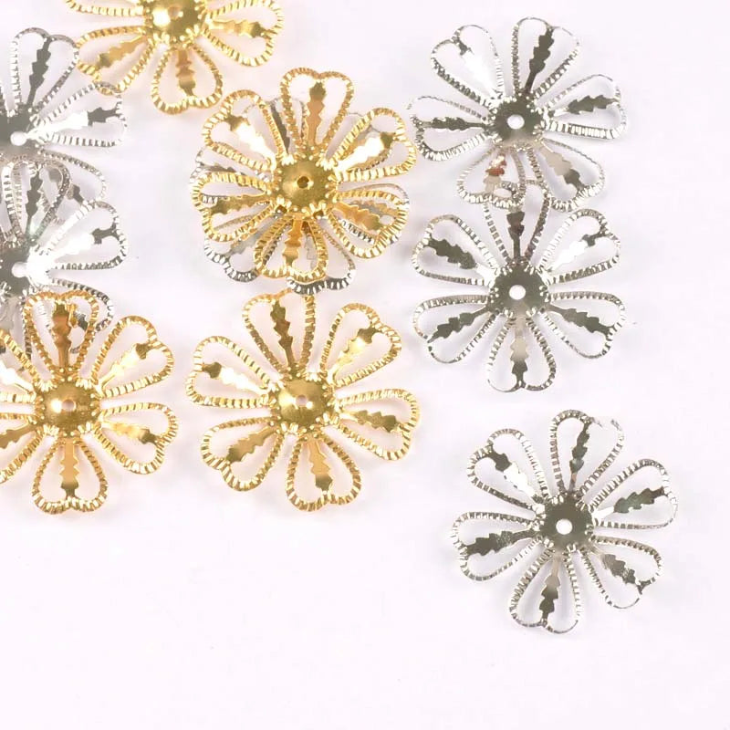 Silver Gold Hollow Metal Crafts Flowers Connectors Wraps Filigree For Scrapbook DIY Embellishment Home Decor 26mm 20pcs Yk0762-5 Qme