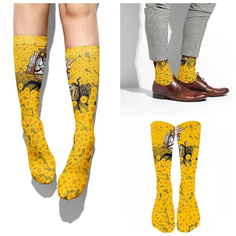 Creative Cartoon Van Gogh Cotton Socks Female Kawaii Spring Fall Qme