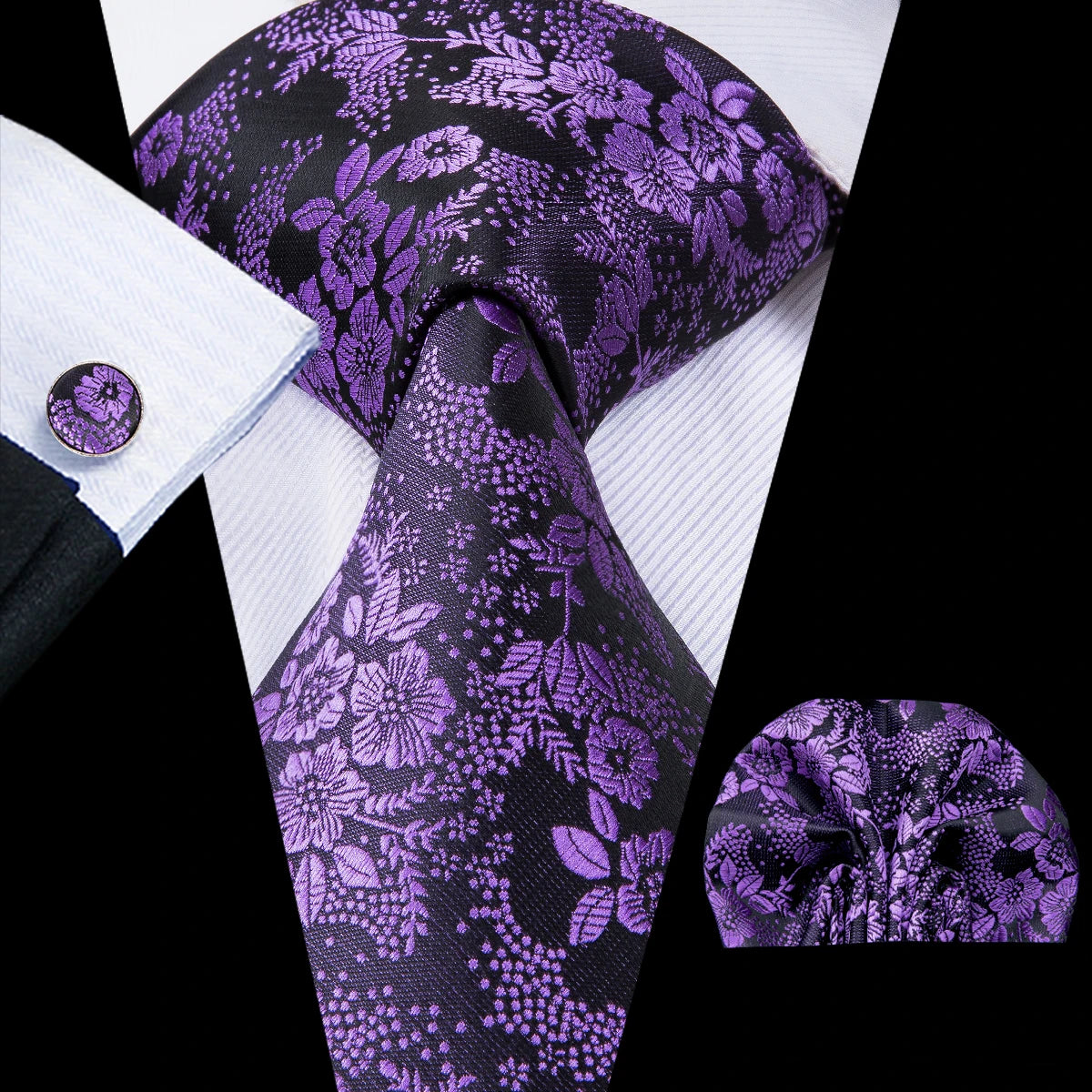 Hi-tie Light Purple Solid Silk Wedding Tie Men Hanky Cufflink Necktie