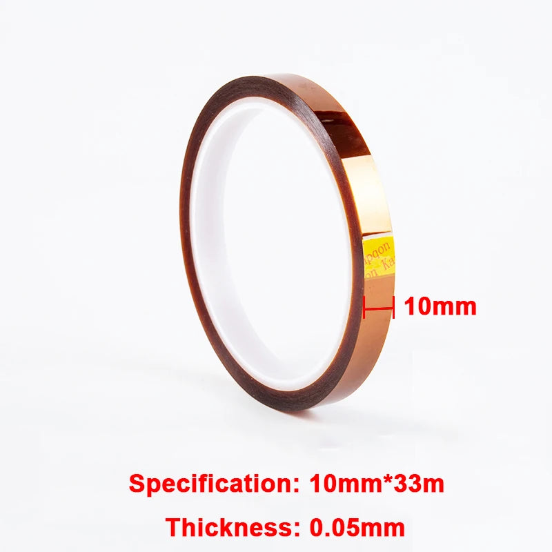 33M Gold High-Temperature Heat Resistant Adhesive Tape Polyimide 10-50MM Width No Residue for Masking Soldering Etc Qme 10mmX33m