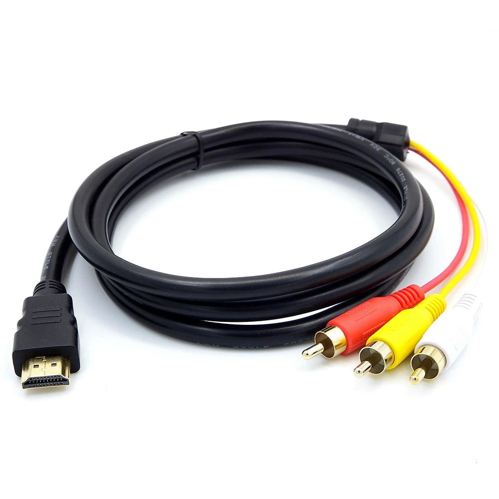 Male to 3RCA AV Composite Male M/M Connector Adapter Cable Cord Transmitter Qme