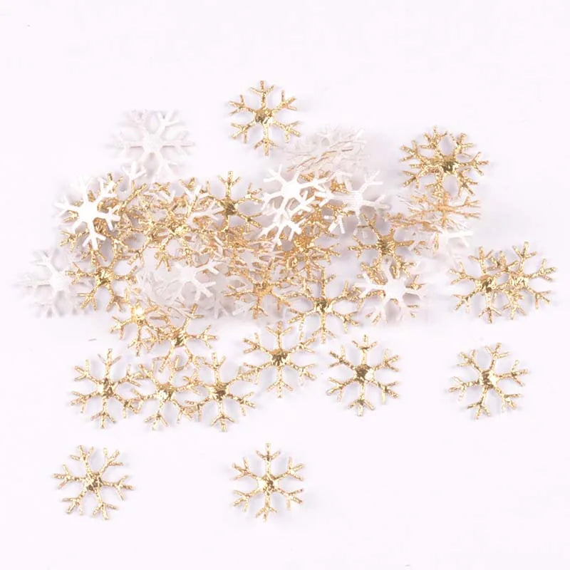 50pcs 15-40mm White Fake Snowflake Christmas Wedding Decoration DIY Scene New Year Xmas Tree Window Scrapbooking Decor c2324 Qme 15mm gold