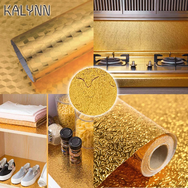 Gold Self Adhesive Wallpaper Metal Look Kitchen Oil Waterproof Qme