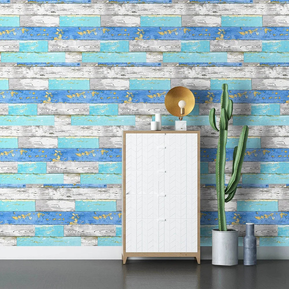 Blue Wood Vinyl Self Adhesive Wallpaper Living Room Bedroom Furniture Qme