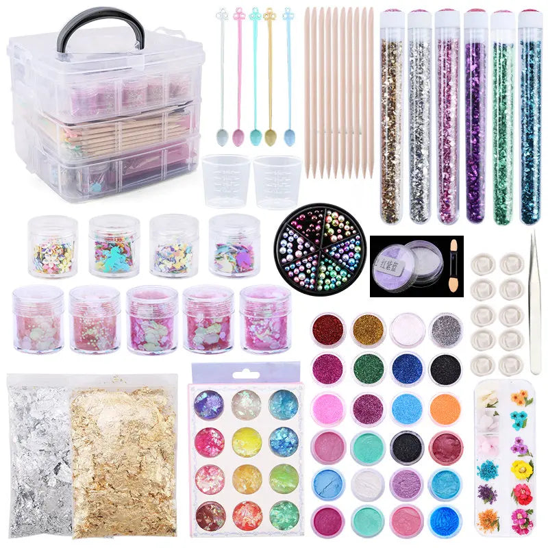 Resin Jewelry Making Kit Epoxy Resin Filling Material Set With Dried Flowers Glitter Powder For Resin Accessories Craft Supplies Qme set-4
