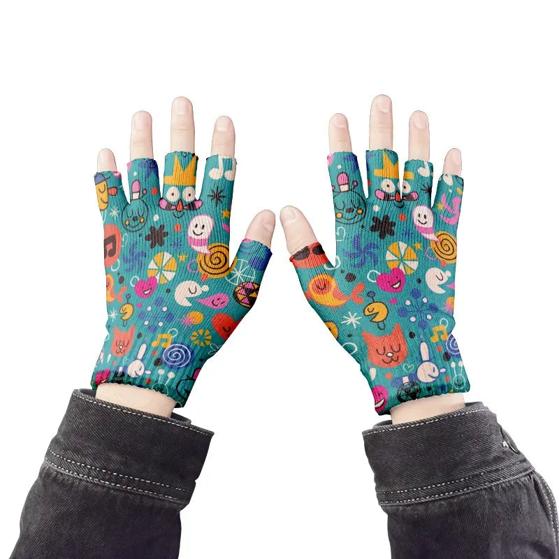 Women Men Cartoons Knitted Gloves Unisex Cute Cycling Finger Autumn Qme