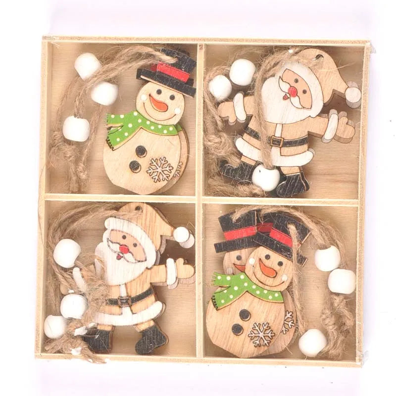 12Pcs/box New Cartoon Christmas Decorations Wooden Pendant Xmas Tree Hanging Ornaments Handmade Home Supplies Kid Gifts c2729 Qme 2