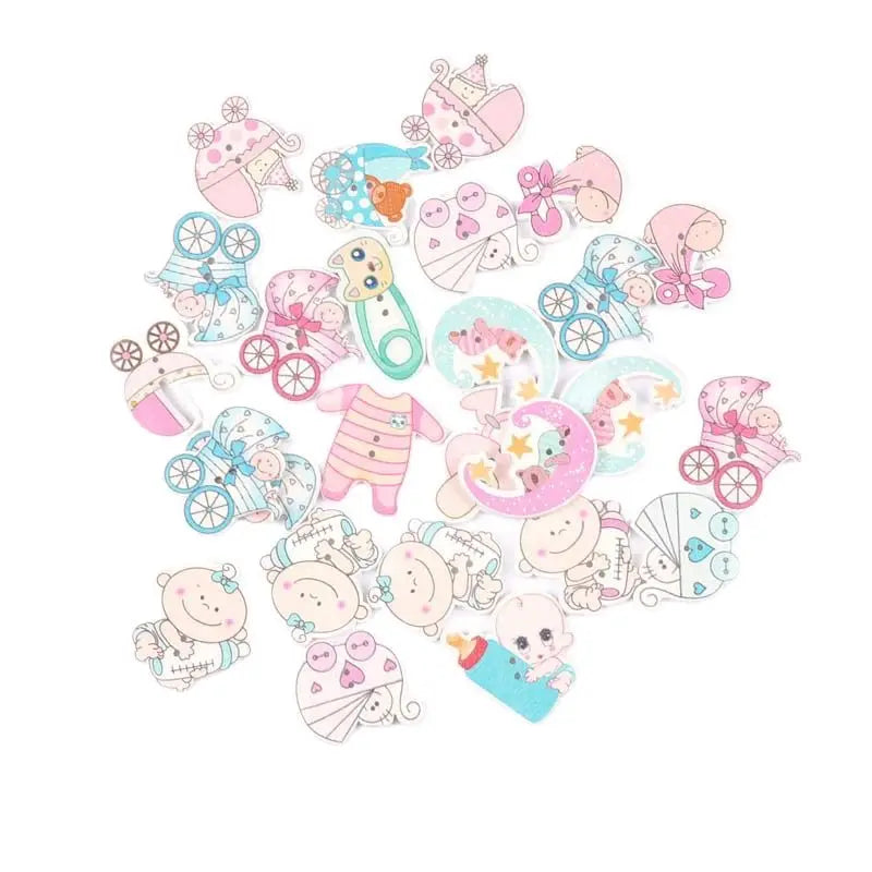 25Pcs Mixed Pink/blue Baby Painted Wood Buttons For Clothing Scrapbooking DIY Crafts Sewing Supplies Kids Garment Decor m2654 Qme