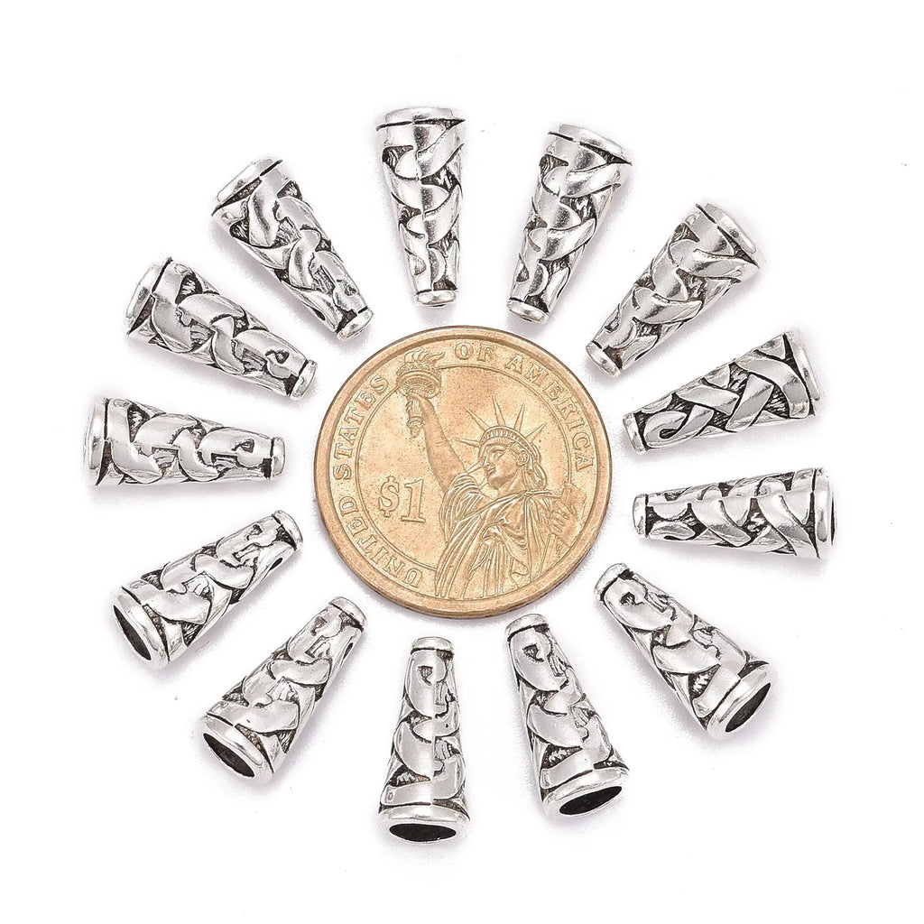 PandaHall 20-50pcs Tibetan Style Caps Loose Spacer Flat Bead Caps Cone End Beads Cap for DIY Jewelry Making Finding 18x18x8mm Qme