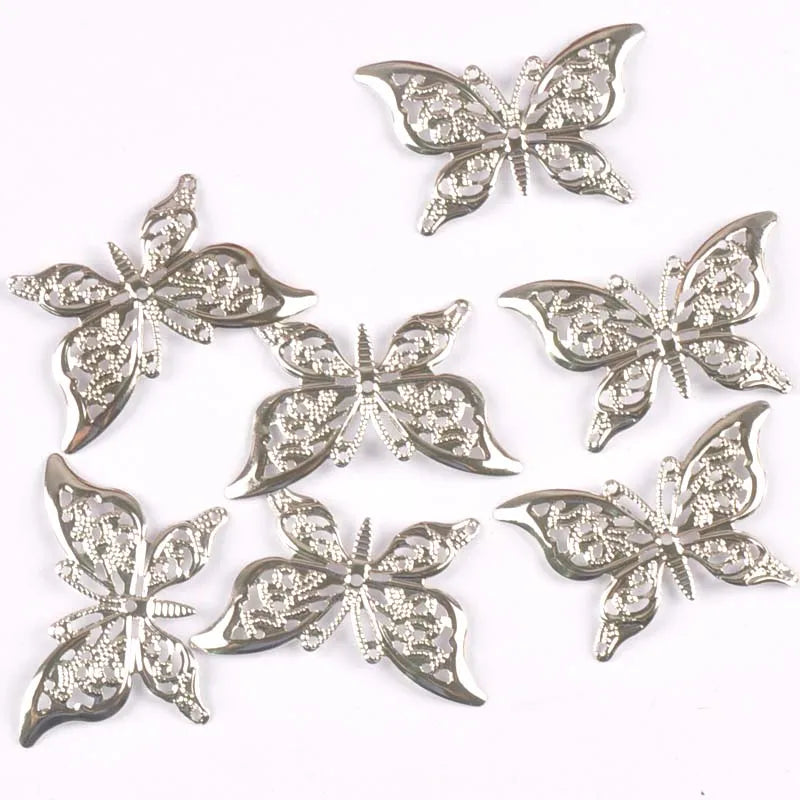 Metal Crafts Mixed Butterfly Connectors Filigree Flower Wraps For DIY Scrapbook Home Decor Embellishments 10Pcs 43x26mm yk0772 Qme sliver