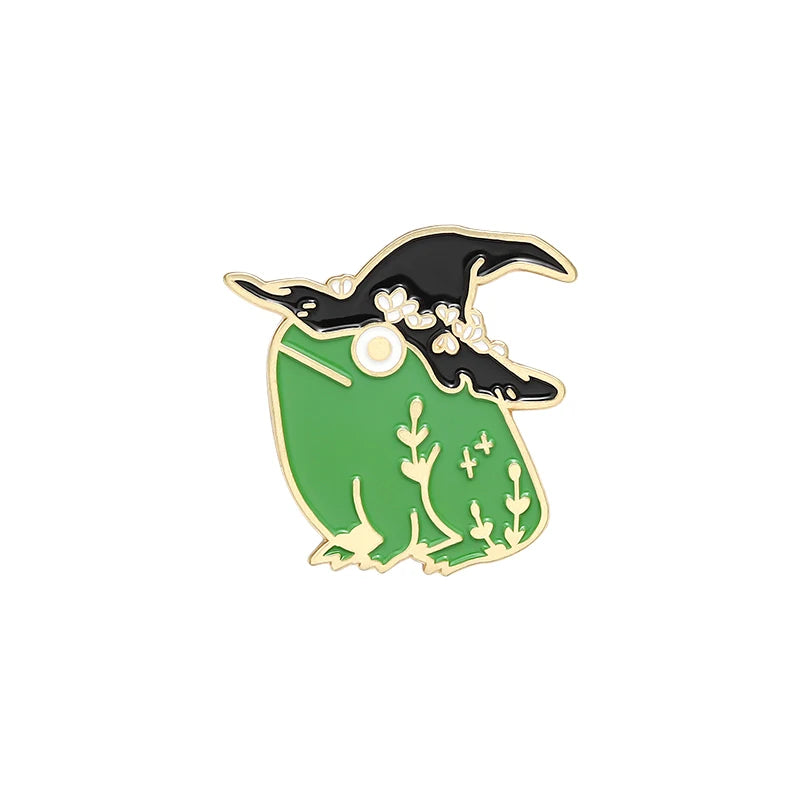 Witch Enamel Pins Collection Witch Hat and Cat Frog Pins Up Crescent Moon Black Gothic Lapel Pin Wiccan Brooches Witches Jewelry Qme style 2