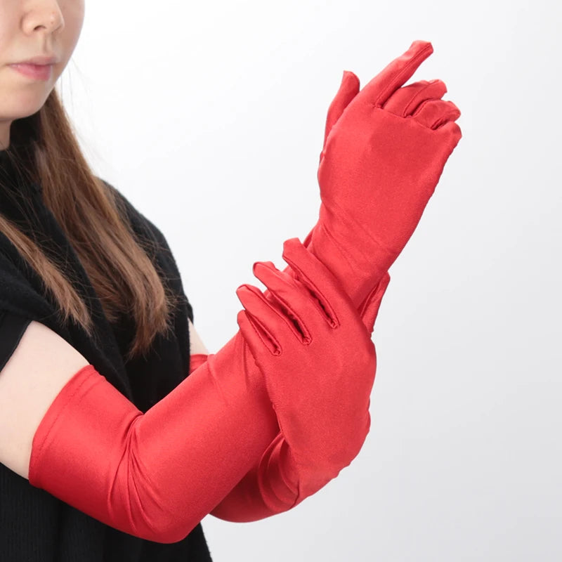 Classic Adult Black Opera Elbow Wrist Stretch Satin Finger Long Qme