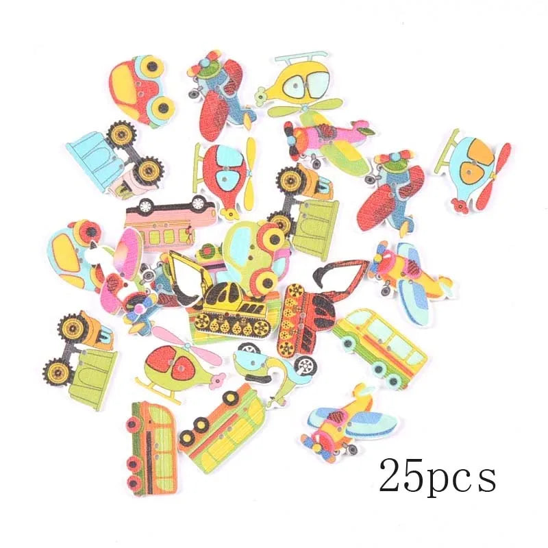 36 styles Cartoon Painting Wooden Buttons for Crafts Scrapbooking Sewing Clothes Button DIY Kid Apparel Supplies 15-35mm Qme m0448 25pcs