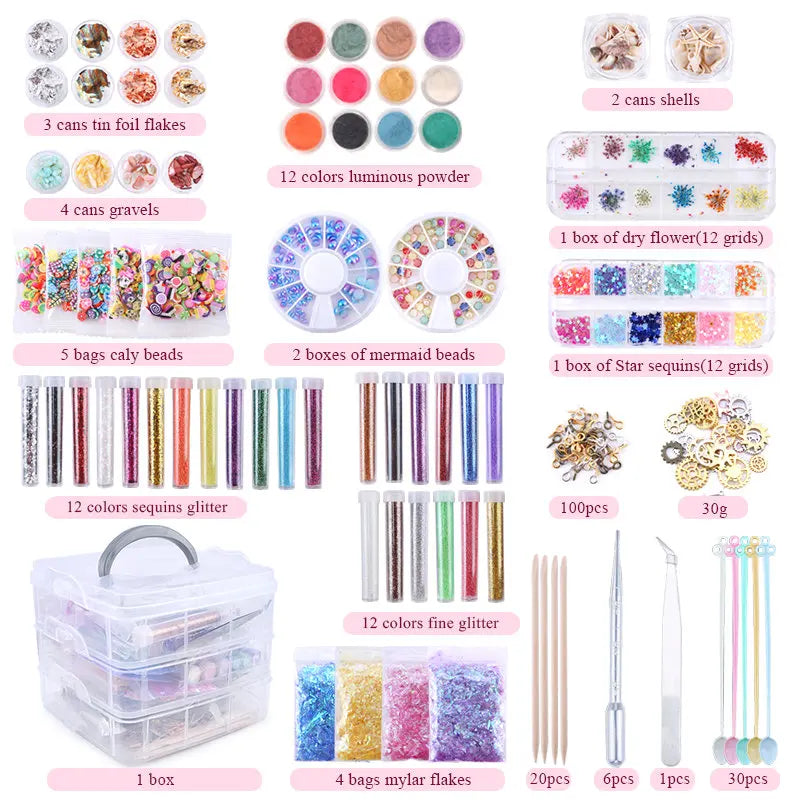 Resin Jewelry Making Kit Epoxy Resin Filling Material Set With Dried Flowers Glitter Powder For Resin Accessories Craft Supplies Qme