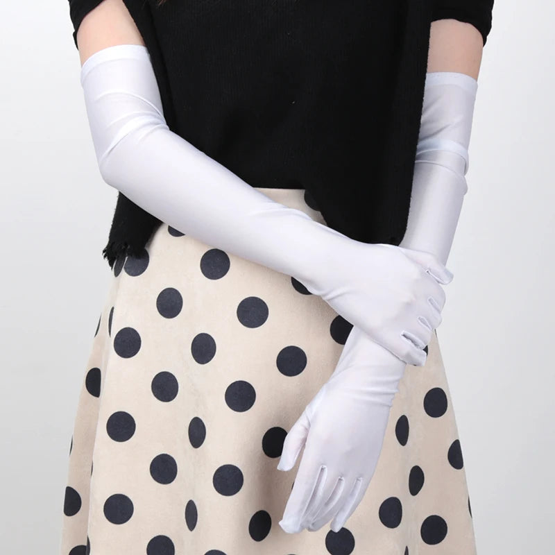 Classic Adult Black Opera Elbow Wrist Stretch Satin Finger Long Qme