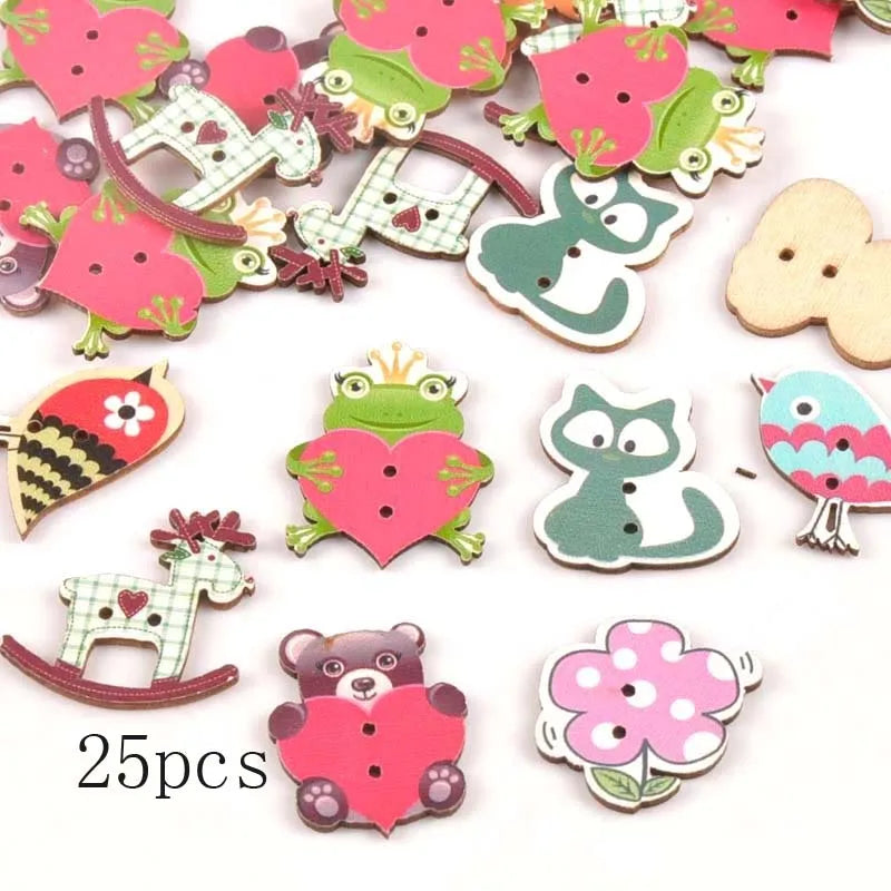 36 styles Cartoon Painting Wooden Buttons for Crafts Scrapbooking Sewing Clothes Button DIY Kid Apparel Supplies 15-35mm Qme m1684 25pcs